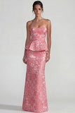 Blush Jacquard strapless met ruches lange formele jurk