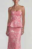 Blush Jacquard strapless met ruches lange formele jurk