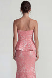 Blush Jacquard strapless met ruches lange formele jurk