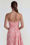 Blush Jacquard gerimpelde strapless schede lange formele jurk met split