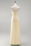 Lichtgeel satijn gerimpeld strapless sheath met gerimpelde lange formele jurk met split