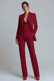 Bordeauxrode 2-delige Peak Lapel-damespakken