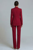 Bordeauxrode 2-delige Peak Lapel-damespakken