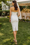 Witte kanten strapless midi bodycon trouwjurk met rits achter