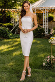 Witte kanten spaghettibandjes Bodycon Midi trouwjurk