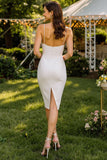 Witte kanten spaghettibandjes Bodycon Midi trouwjurk