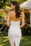 Witte kanten spaghettibandjes Bodycon Midi trouwjurk