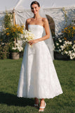 Witte kant A-lijn strapless lange trouwjurk
