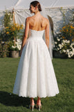 Witte kant A-lijn strapless lange trouwjurk