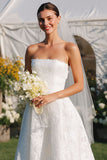 Witte kant A-lijn strapless lange trouwjurk