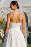 Witte kant A-lijn strapless lange trouwjurk