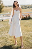Strapless Lace White A Line Midi trouwjurk