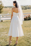 Strapless Lace White A Line Midi trouwjurk