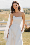 Strapless Lace White A Line Midi trouwjurk