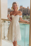 Kanten witte off the shoulder A-lijn trouwjurk