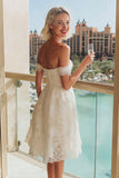 Kanten witte off the shoulder A-lijn trouwjurk