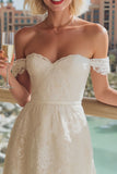Kanten witte off the shoulder A-lijn trouwjurk