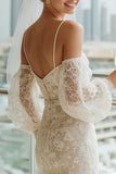 Kanten abrikozenschede Cold Shoulder lange trouwjurk met mouwen