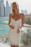 Spakly Ivory Spaghetti Straps Sequins Bodycon Trouwjurk