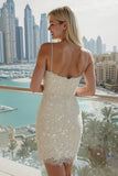 Spakly Ivory Spaghetti Straps Sequins Bodycon Trouwjurk