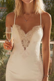 Ivoor Spaghetti Straps Kanten Bodycon trouwjurk