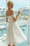 Ivoor kant A Line Off the Shoulder trouwjurk
