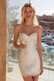 Kanten ivoor spaghetti bandjes Bodycon trouwjurk