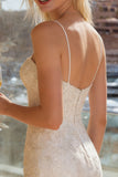 Kanten ivoor spaghetti bandjes Bodycon trouwjurk