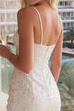 Glinsterende ivoor spaghettibandjes pailletten bodycon trouwjurk