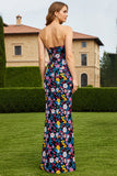Zwarte Bloem strapless schede Convertible Long Gala jurk