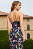 Zwarte Bloem strapless schede Convertible Long Gala jurk