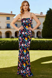Zwarte Bloem strapless schede Convertible Long Gala jurk