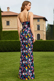 Zwarte Bloem strapless schede Convertible Long Gala jurk