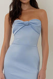 Hemelsblauwe strapless schede lange bruidsmeisjesjurk met split