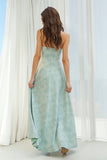 Stoffige salie Bloemen Strapless A-lijn lange bruidsmeisjesjurk