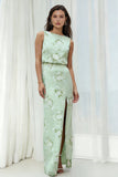 Salie Floral Bateau halsschede lange bruidsmeisjesjurk met split