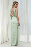 Salie Floral Bateau halsschede lange bruidsmeisjesjurk met split
