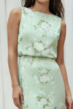 Salie Floral Bateau halsschede lange bruidsmeisjesjurk met split