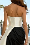 Strapless zwart-wit formele jurk met strik