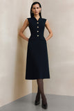 Zwarte V-hals midi werkjurk met een sheath
