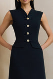 Zwarte V-hals midi werkjurk met een sheath