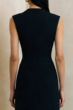 Zwarte V-hals midi werkjurk met een sheath