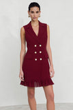 Bordeauxrode Bodycon dubbelrijige werkjurk met franjes