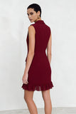 Bordeauxrode Bodycon dubbelrijige werkjurk met franjes
