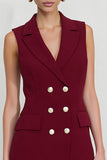 Bordeauxrode Bodycon dubbelrijige werkjurk met franjes