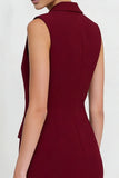 Bordeauxrode Bodycon dubbelrijige werkjurk met franjes