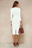 Ivory Bodycon midi werkjurk met ronde hals en 3/4 mouwen