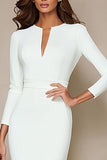 Ivory Bodycon midi werkjurk met ronde hals en 3/4 mouwen