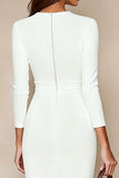 Ivory Bodycon midi werkjurk met ronde hals en 3/4 mouwen