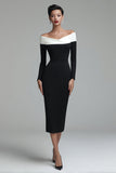 Off-the-shoulder zwarte mantel lange mouwen werkjurk